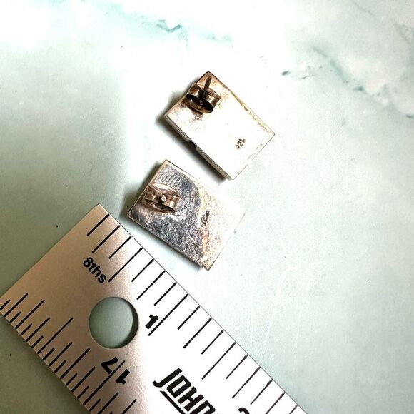 Sterling Silver  Pink Dyed Shell Earrings  Modernist Design - Picture 5 of 12